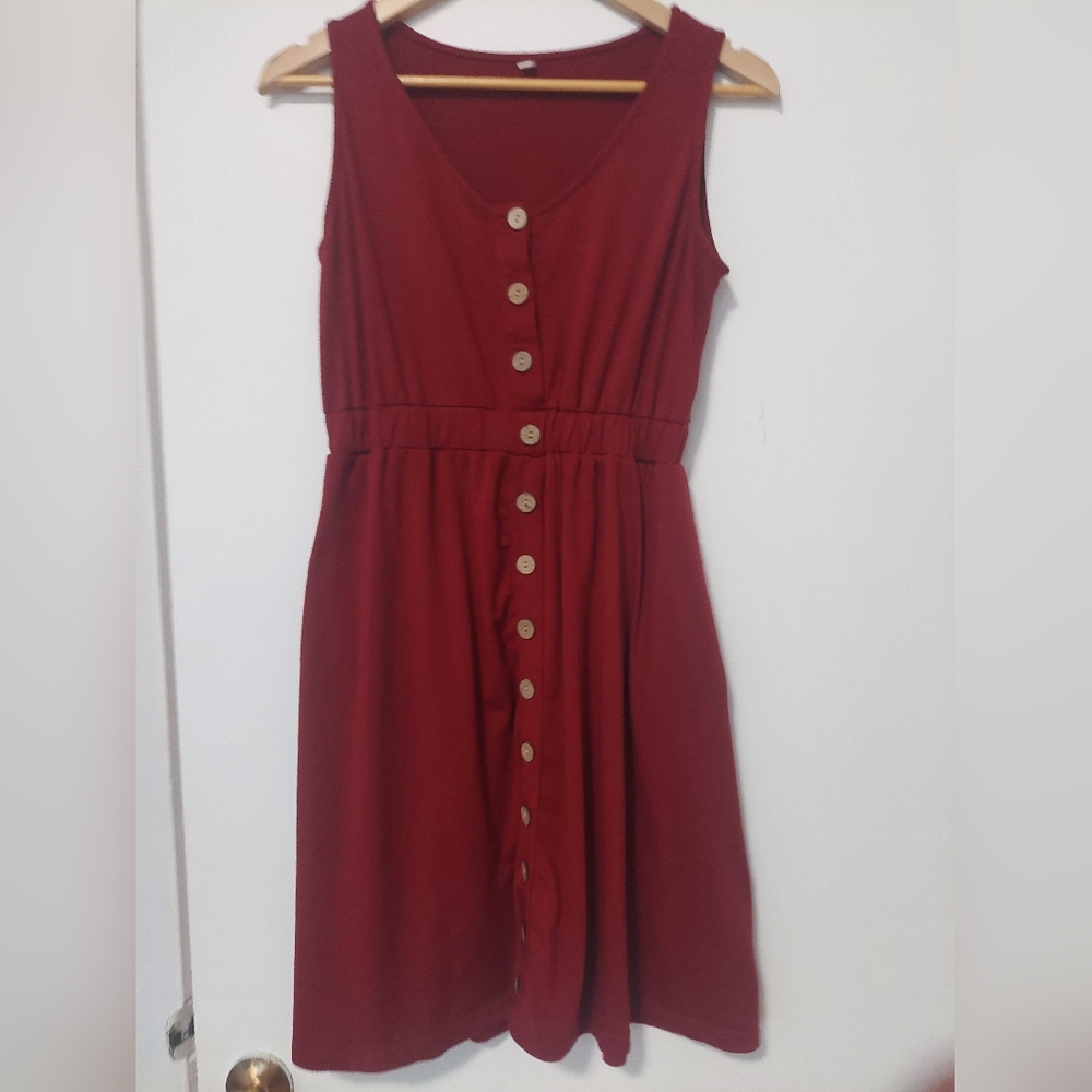 Red Button-Down Sleeveless Dress